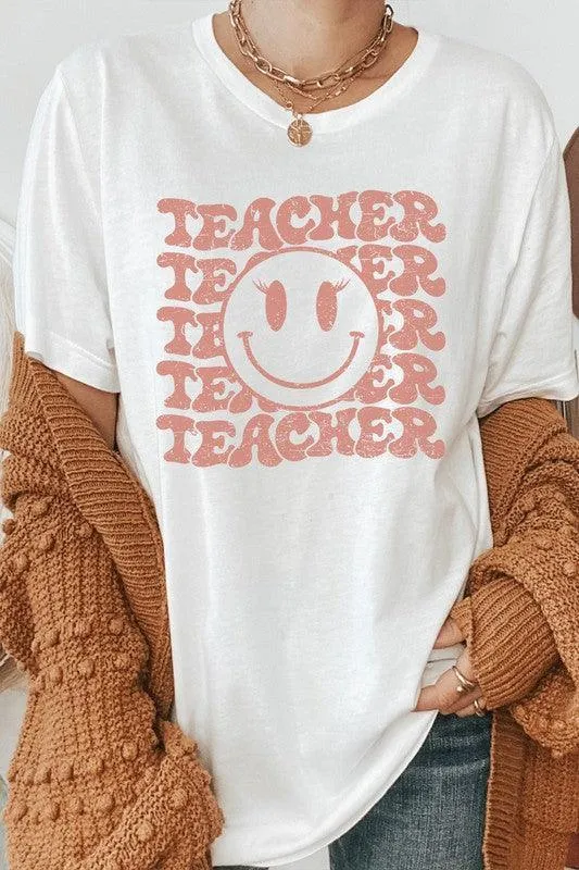Teacher Lashes Smiley Face Graphic Tee