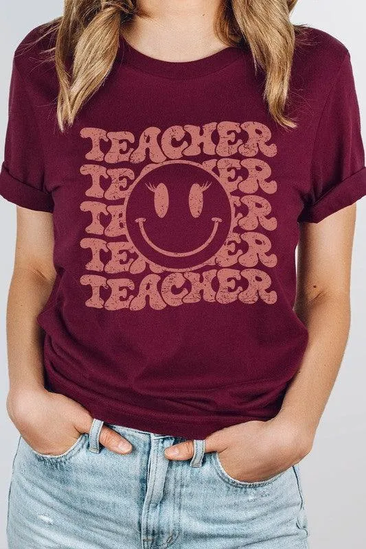 Teacher Lashes Smiley Face Graphic Tee