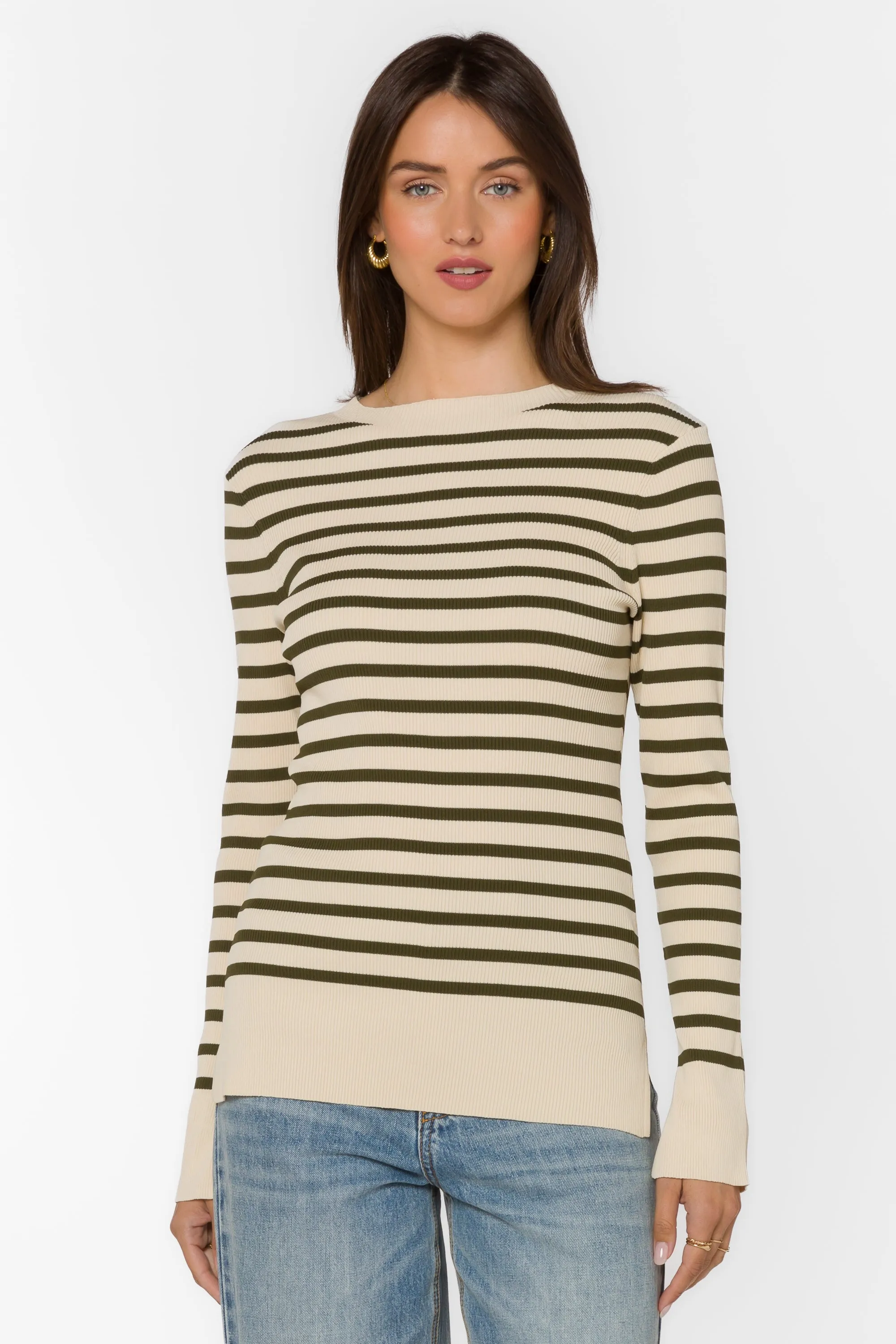 Teresa Off White Green Stripe Sweater