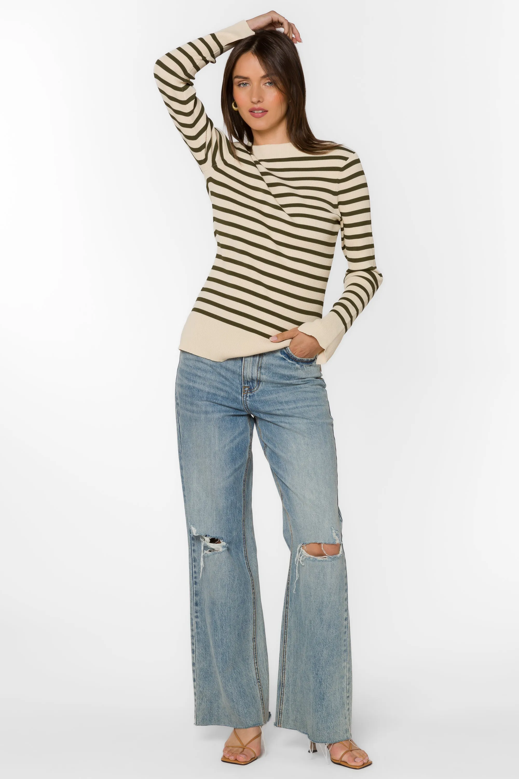 Teresa Off White Green Stripe Sweater