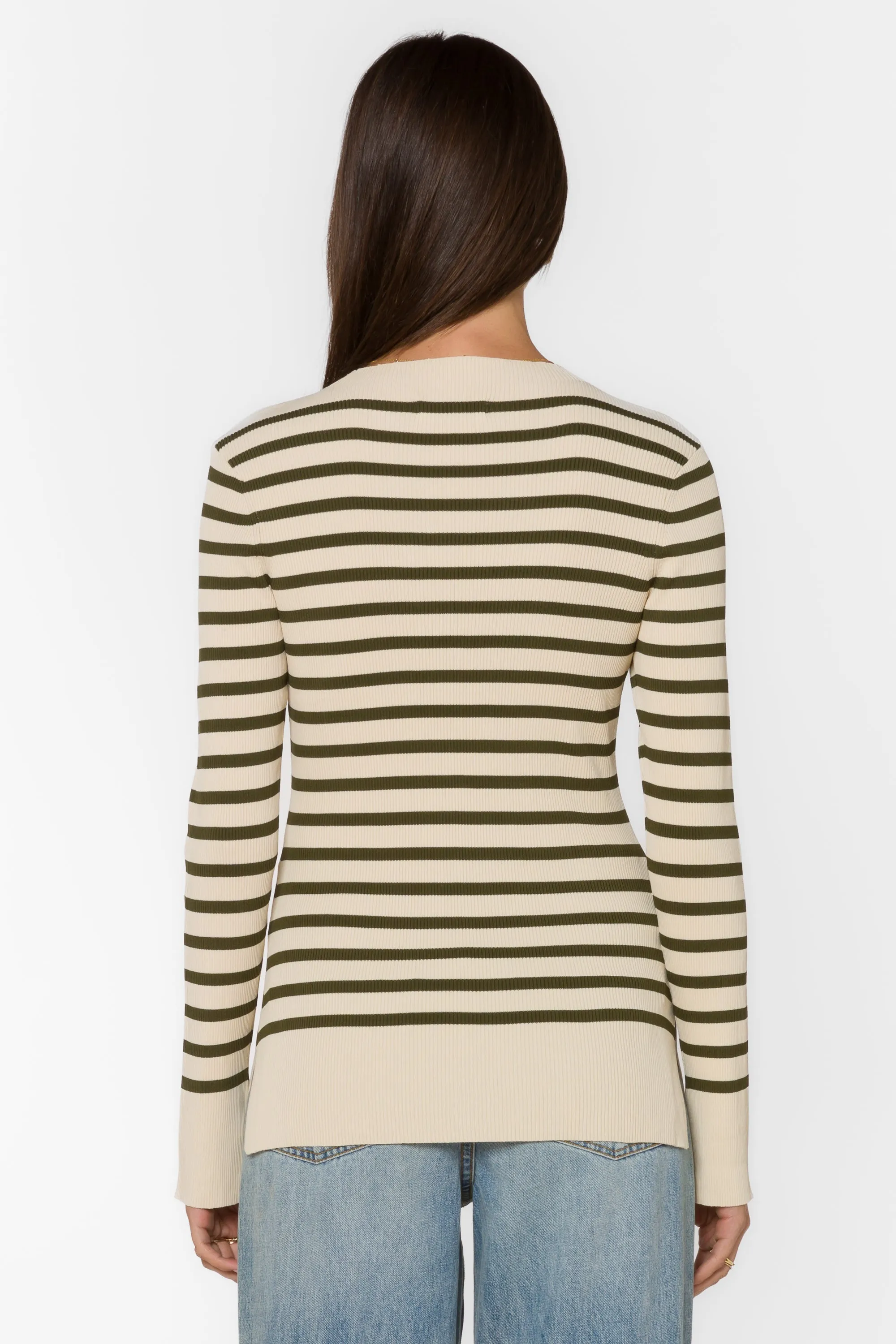 Teresa Off White Green Stripe Sweater