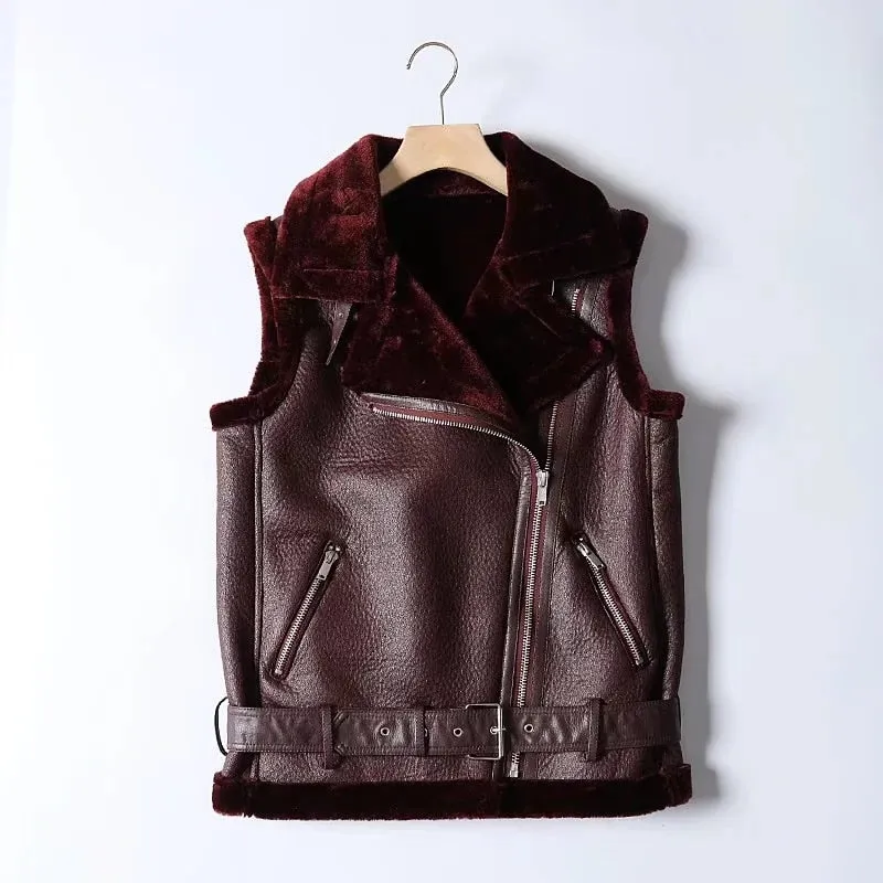 TRAF 2023 Woman Winter Vest Coat, Cotton Imitation Leather Vests, Sleeveless Jacket, Windproof Casual Warm Trench Coats, Winter Fashion, Women's Outerwear