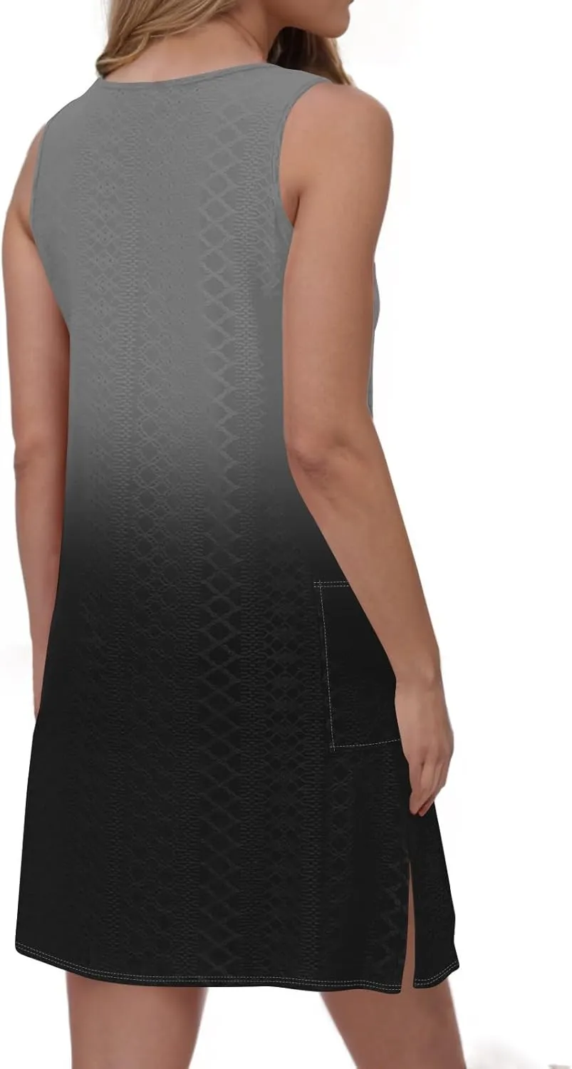 Women's Casual Dress Crew Neck Sleeveless Gradient Loose Pocket Summer Dresses 2025 Mini Short Dresses, S-3XL