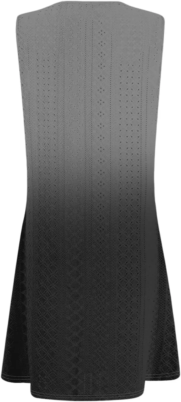 Women's Casual Dress Crew Neck Sleeveless Gradient Loose Pocket Summer Dresses 2025 Mini Short Dresses, S-3XL