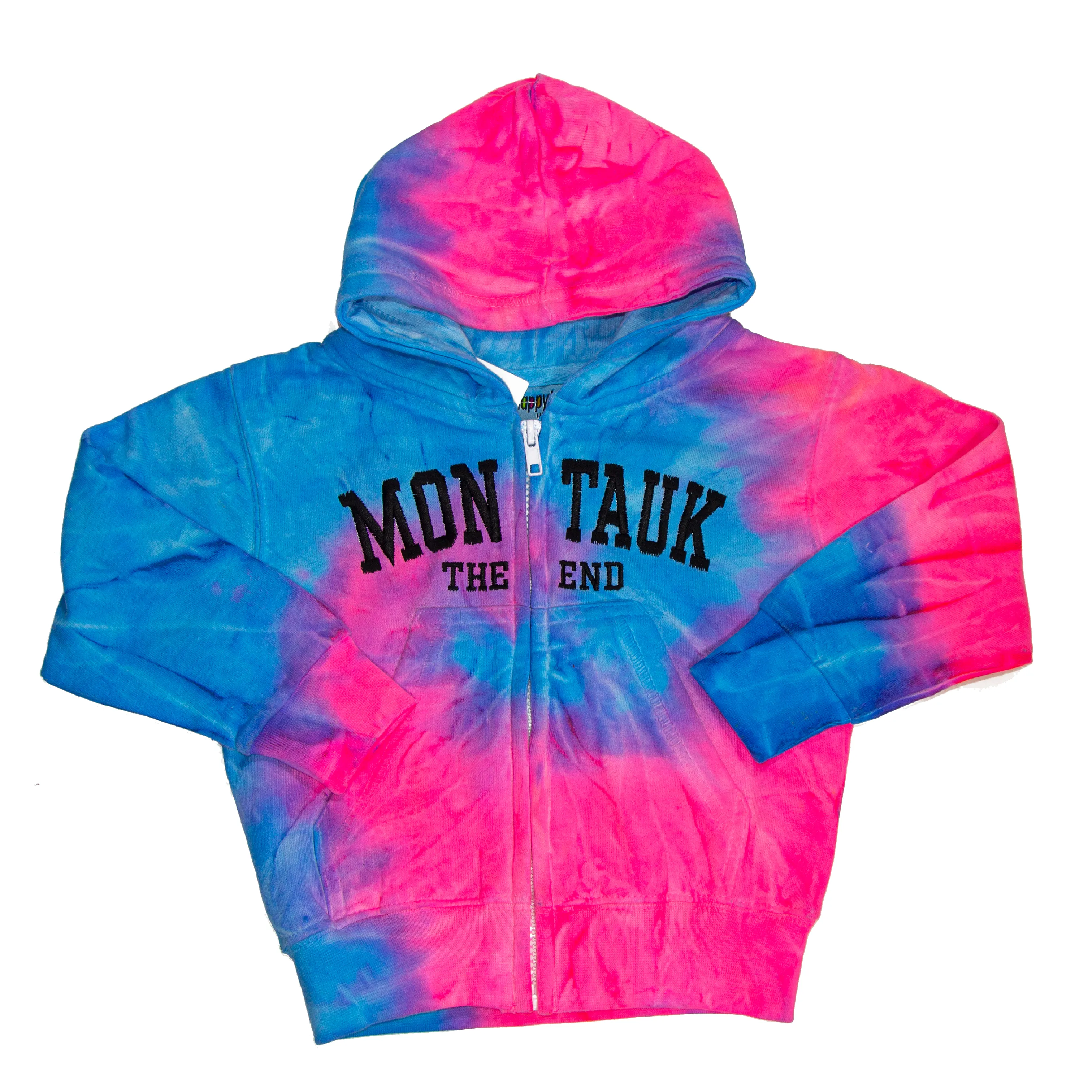 Youth Montauk The End Embroidered Zip-Up Hoodie in Tie Dye