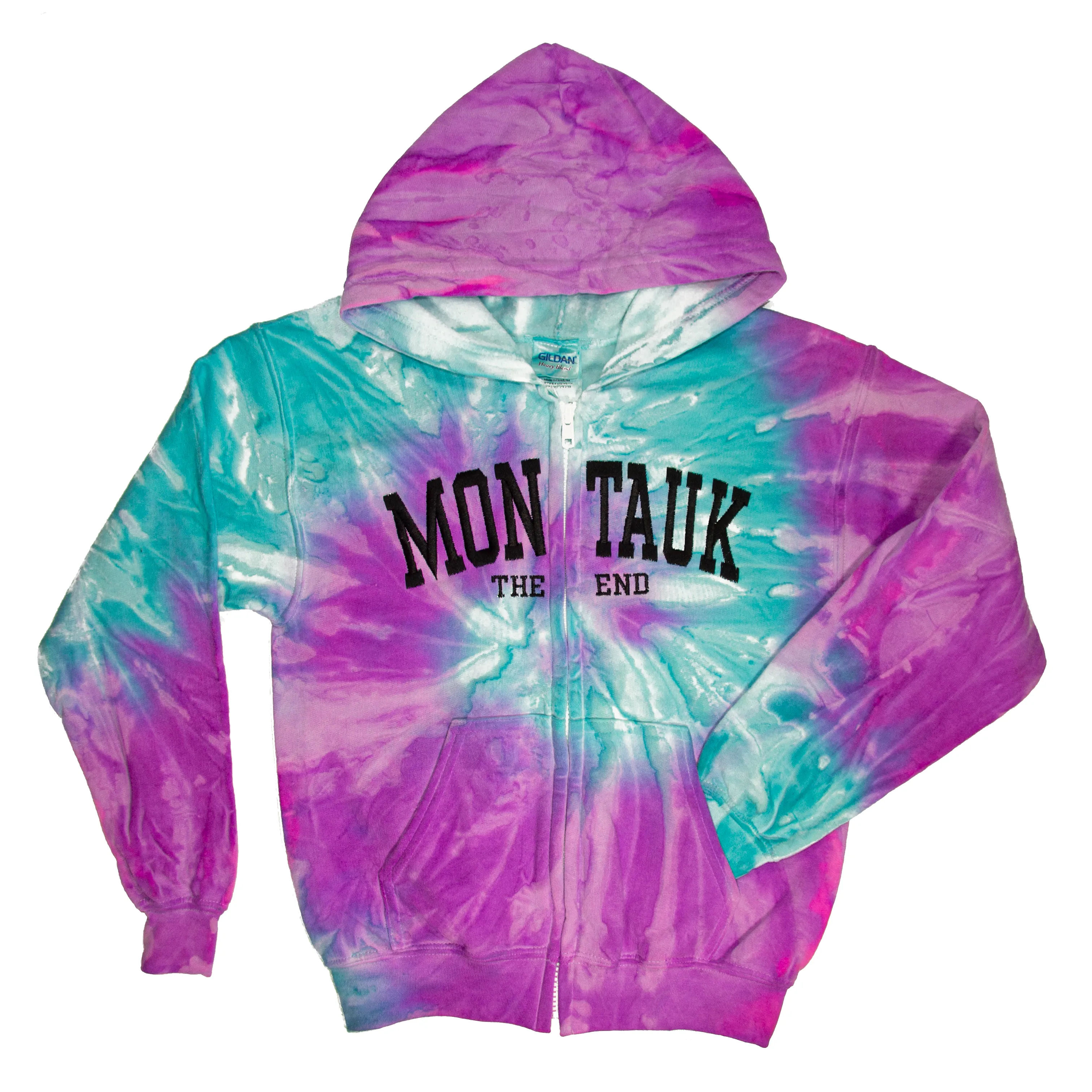Youth Montauk The End Embroidered Zip-Up Hoodie in Tie Dye